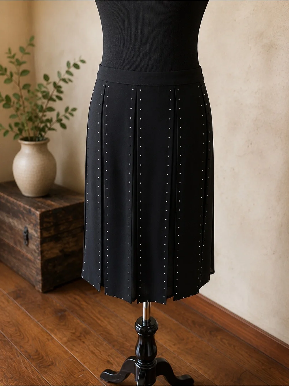 Michael Kors Black Stud-Embellished Pleated Mini Skirt